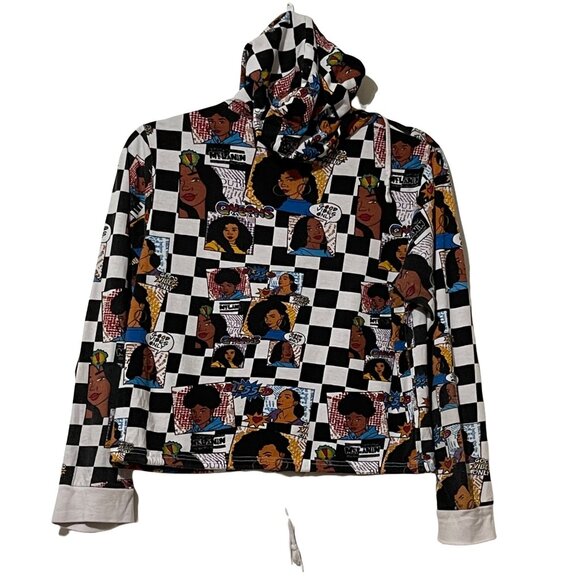 On Fire Womens Size M Cropped Graphic Pullover Hoodie Afrocentric Comic Print - Picture 3 of 5